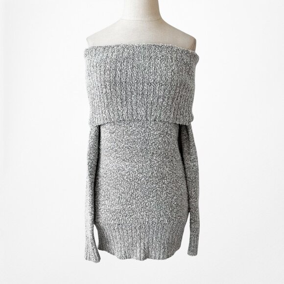 Vintage Y2K Gray Knit Off The Shoulder Long Sleeve Sweater Top Size S - Picture 3 of 6